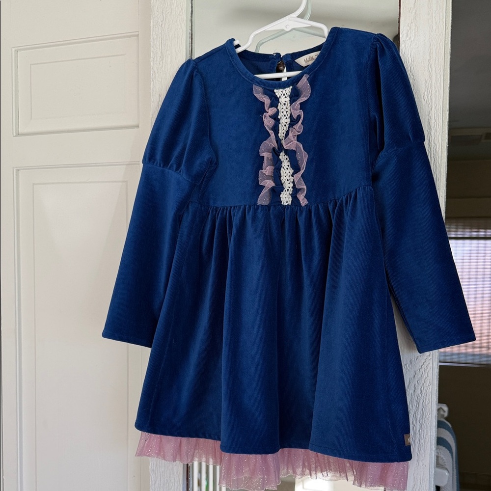Matilda Jane Blue Dress with Pink Ruffles